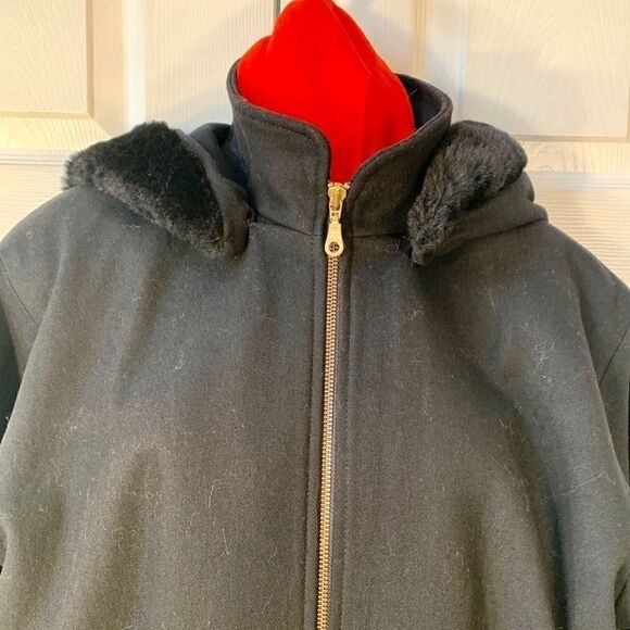 BLACK HERMAN KAY CAR COAT HOOD w FAUX FUR SIZE 8 - Picture 3 of 8